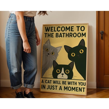 Cat Bathroom Print Quirky Feline Welcome Art Home Decor Office Wall Art Living Room Decor Paper Poster Only