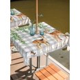 thumbnail image 2 of Outdoor Tablecloths with Umbrella Hole & Zipper, Spring Botanical 54x54 Inch Square Tablecloths, Green Leaves Deers Birds Flowers Gray Plaid Waterproof Table Cloth, Patio/Pool/Picnic Table Covers, 2 of 8