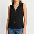 thumbnail image 6 of WCJM Collared Sleeveless Button Front Tank Blouse Women Lightweight Cotton Linen V Neck Wood Button Breathable Relaxed Fit Summer Everyday Linen-Like Vest Top, 6 of 6