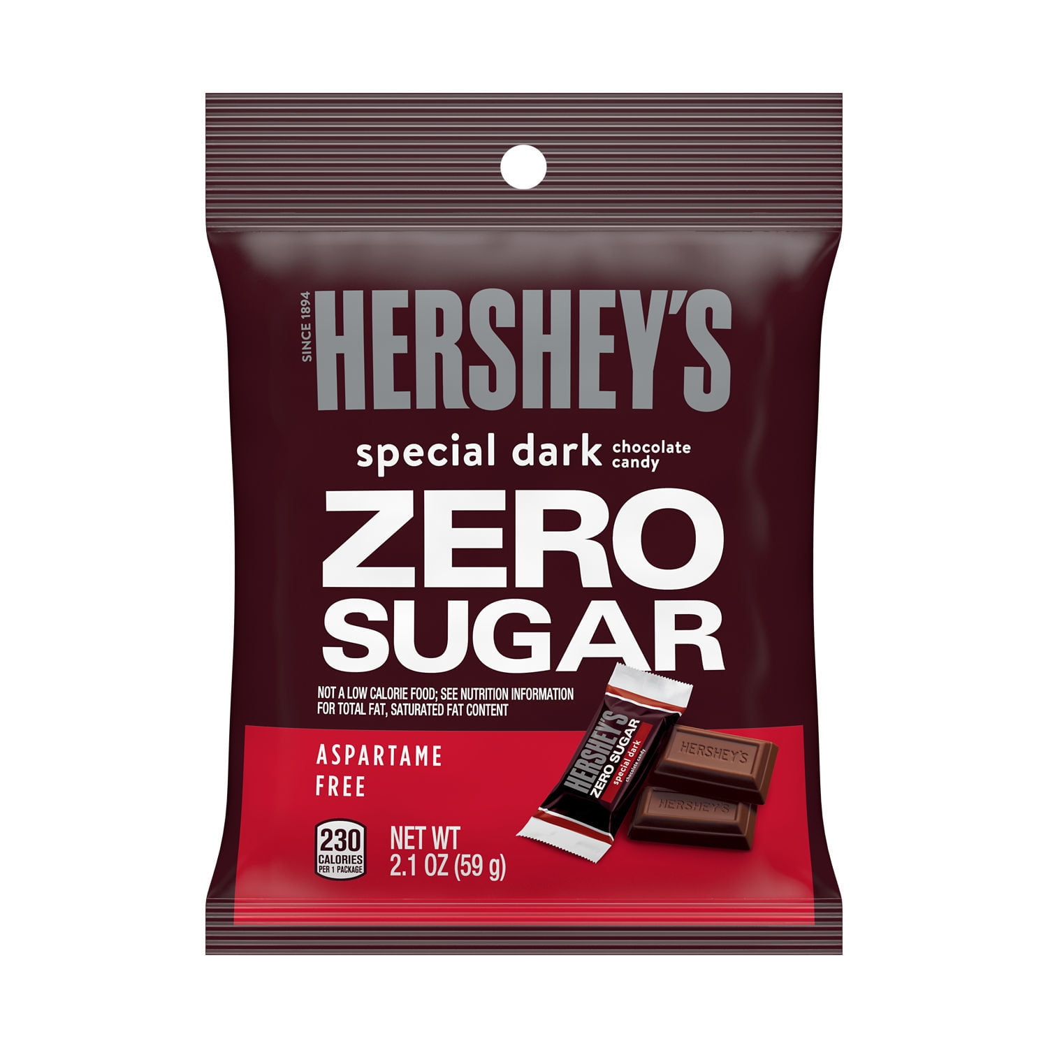 HERSHEY'S SPECIAL DARK Zero Sugar Chocolate Bite Size, Aspartame Free, Individually Wrapped Candy Bag, 2.1 oz