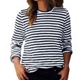 thumbnail image 2 of CLOISE Tees for Women Fall Cute Striped Blouses Crew Neck Long Sleeve Tees Tunic Color Block Basic Tops Elegant Clothes Navy XL, 2 of 6