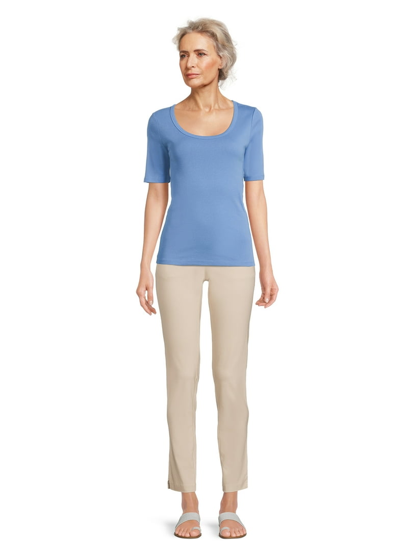 【THREETIMES】333 SCOOP TEE Time and Tru Women's Scoop Neck Tee with Elbow Length