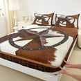 thumbnail image 3 of Feelyou Brown Texas Stars Twin Sheet Sets for Kids, Western Rustic Cabin Twin Fitted Sheet, Retro fashion Cow Print Flat Sheet, Microfiber Bedroom Decor, 3-Piece, 3 of 7