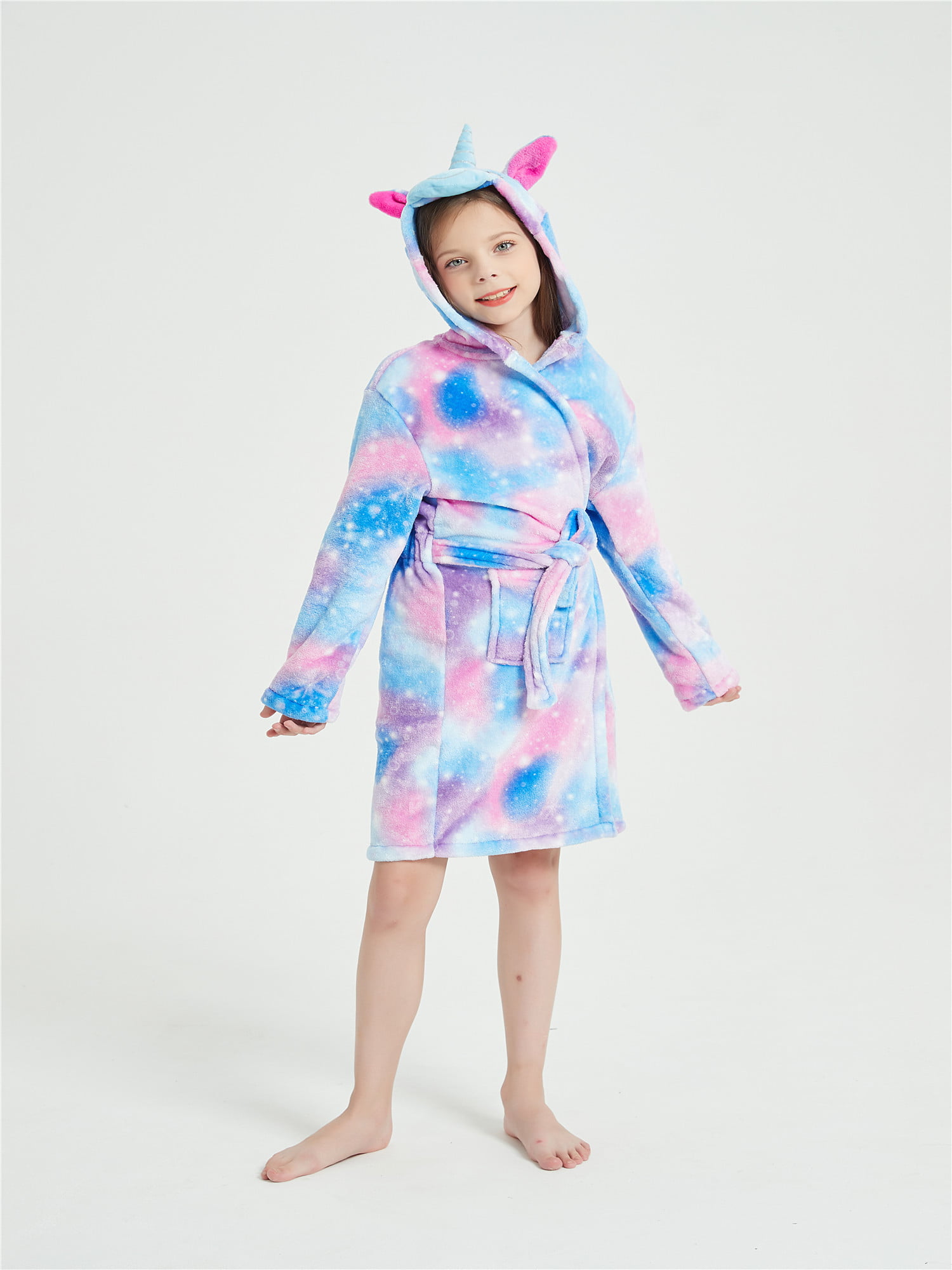 Kids Unicorn Robes Soft Fleece Hooded Bathrobe Sleepwear for Toddler Girls Boys