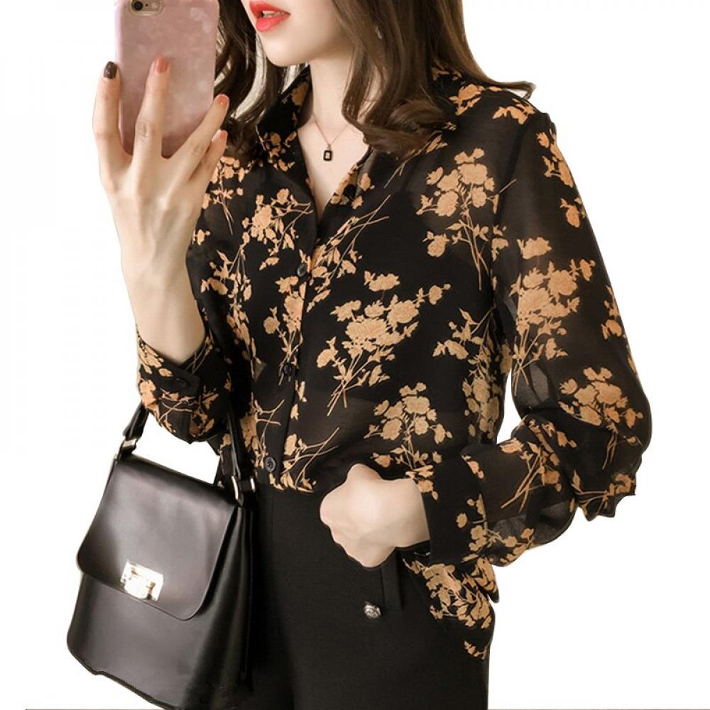 Long Sleeve Autumn Floral Blouse Work 