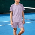 thumbnail image 5 of ITSAME Girls Athletic Outfits 2-Piece Quick-Dry Short Sleeve Top and Shorts Set Kids Comfy Sportswear Purple Size 7, 5 of 8