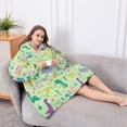 thumbnail image 5 of Oversized Wearable Blanket Hoodie,Green Dinosaurs Cacti Pattern Sherpa Blanket Hoodie with Super Pockets,Super Warm Fuzzy Pullover for Women & Men, 5 of 6