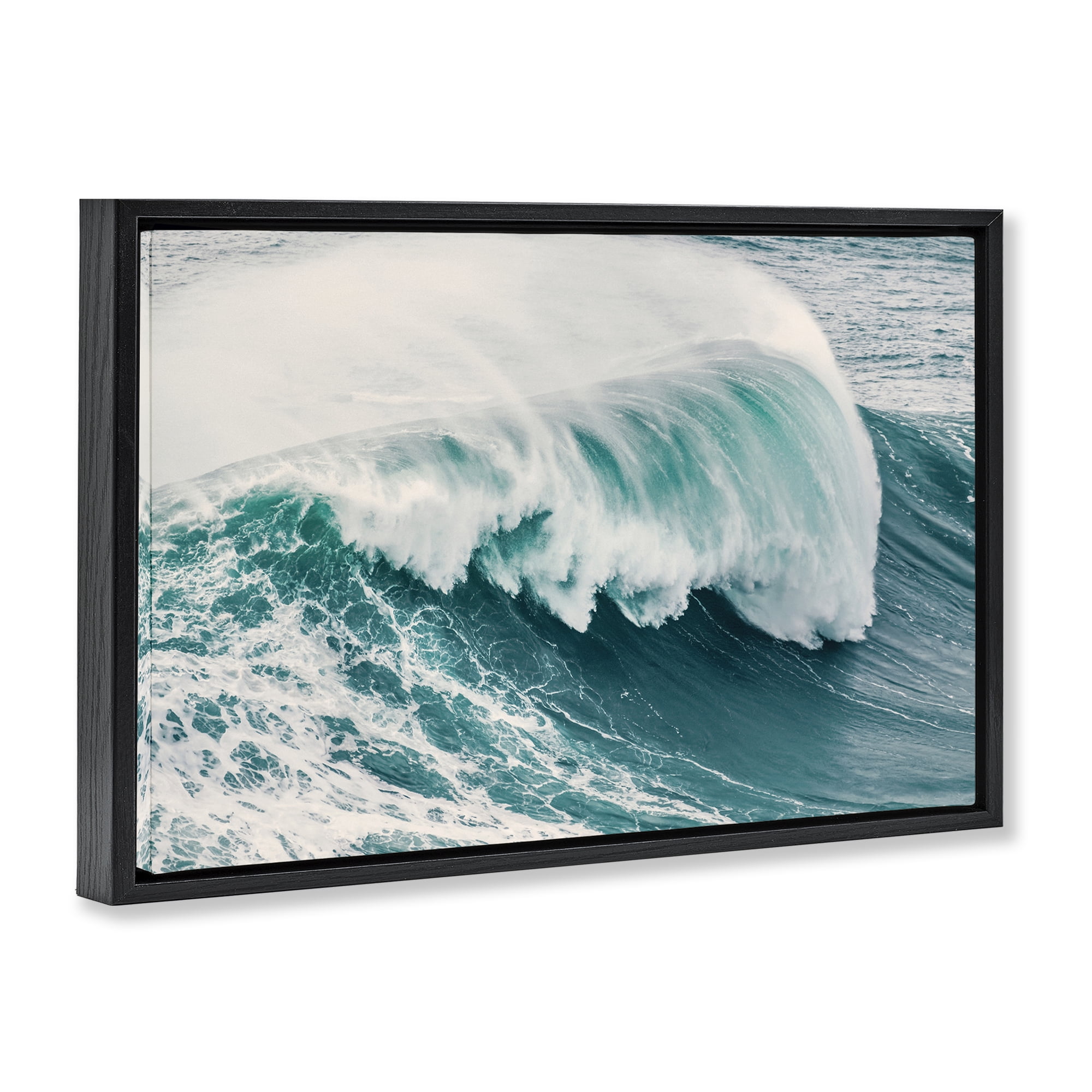 Stupell Industries Large Breaking Wave Nautical & Beach Photography Black Floater Framed Canvas Art Print Wall Art, 31 x 21