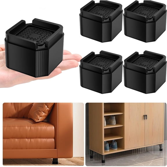 NOGIS 4 Pack Furniture Risers Adjustable Bed Risers 2 Inch, Square Bed Lifts Risers Heavy Duty Bed Risers Stackable Risers for Bed, Sofa, Desk, Table, Dresser, Couch Supports up to 2000 Lbs