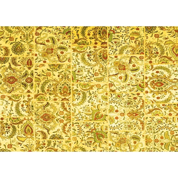Ahgly Company Machine Washable Indoor Rectangle Persian Yellow Traditional Area Rugs, 5' x 7'