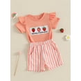thumbnail image 5 of Toddler Kids Girls Summer Outfit 6 12 18 24 Months 2T 3T 4T Embroidery Flying Sleeve T-Shirt and Elastic Striped Shorts Set Cute 2 Piece Clothes, 5 of 9