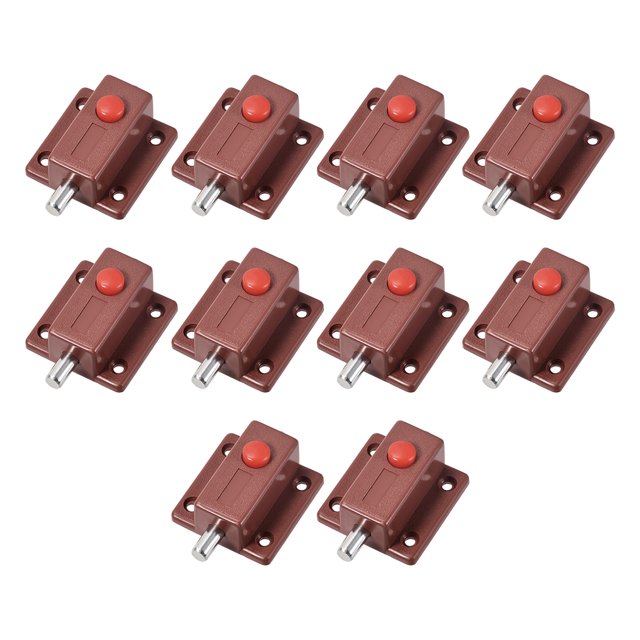 Unique Bargains Door Bolt Lock, 2-inch Plastic Sliding Flush Barrel Latch with Switch Button 10 Pcs (Brown)