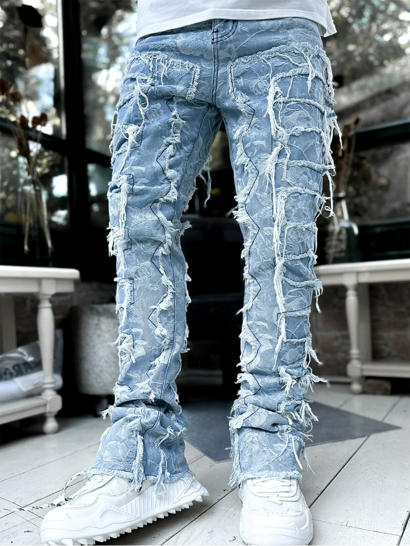 Men's Skinny Jeans Stretch Ripped Slim Fit Camouflage Denim Pants