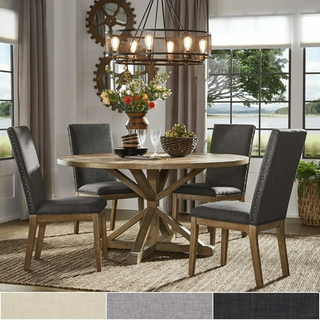Inspire Q Benchwright Rustic X Base Round Pine Wood Dining Set With Nail Ad Chairs By Artisan