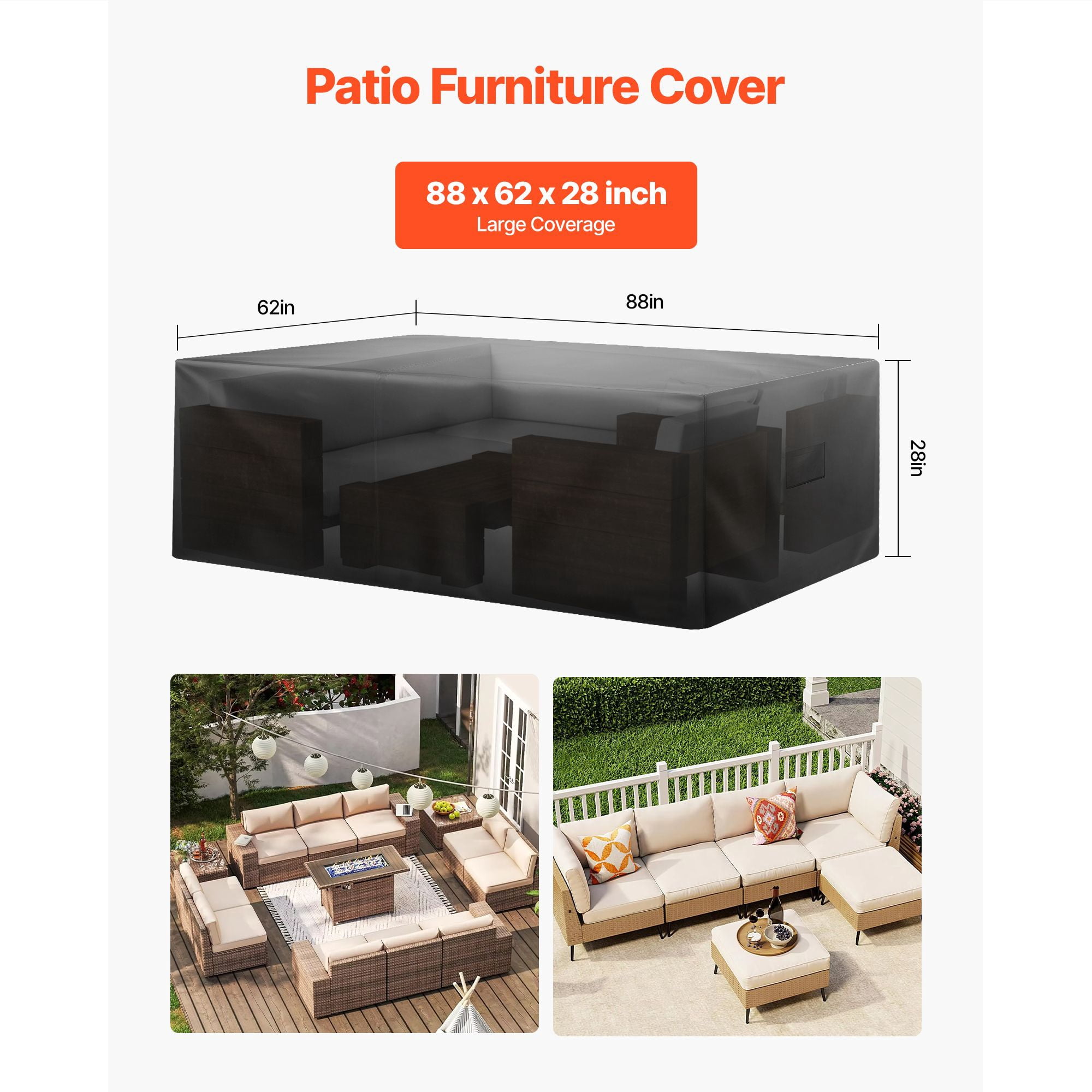 Dranite 110"x84" Patio Sofa Cover, 420D Waterproof Outdoor Furniture Protector for Table & Chairs