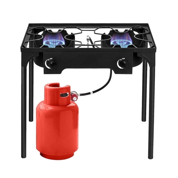 Cotinse 2 Burner Gas Propane Cooker Outdoor Camping Picnic Stove Stand BBQ Grill,Gas Cooker Outdoor Camping Stove,150000 BTU