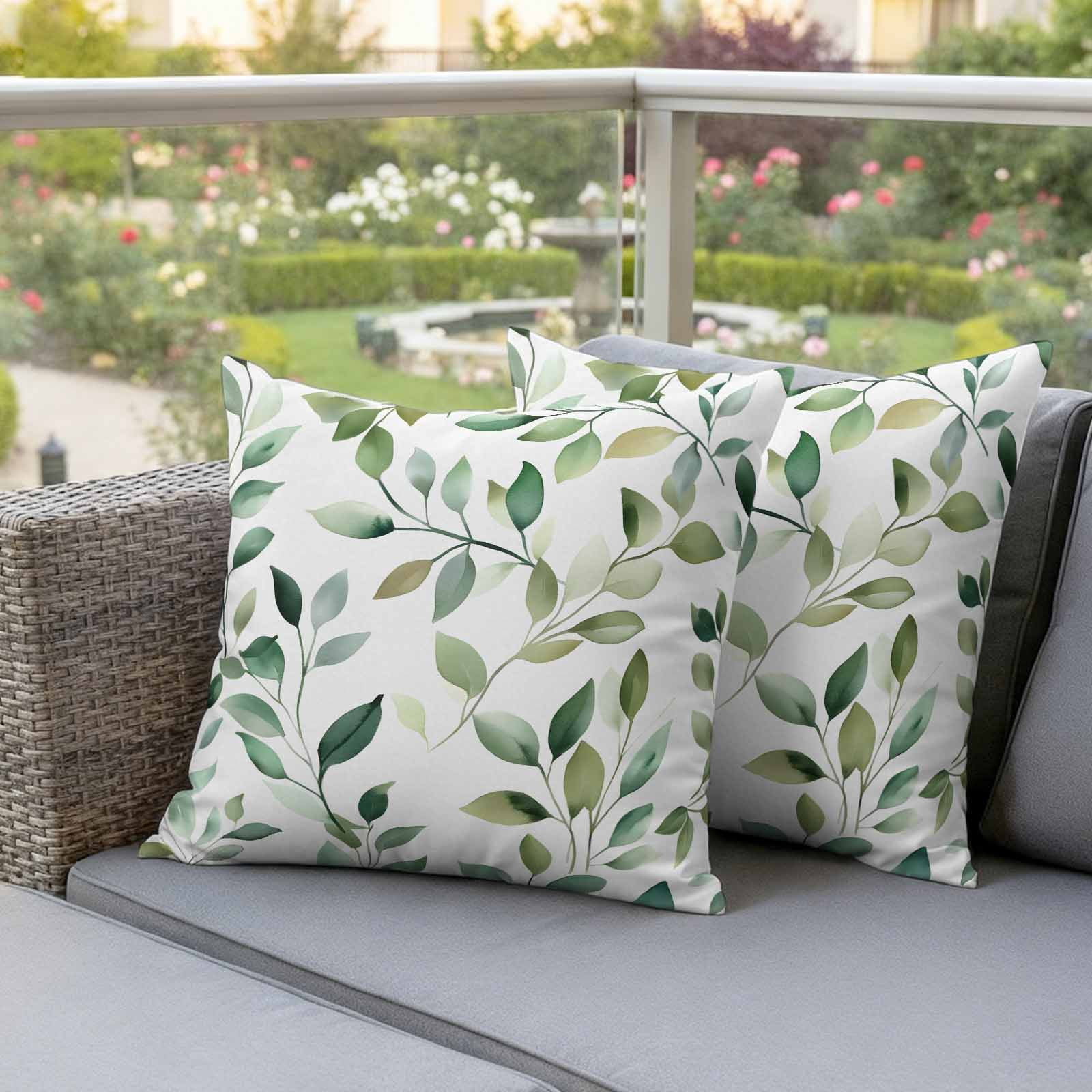 Sage Green Eucalyptus Leaf Pillow Covers 2 Pack Green Leaves Pillowcase Waterproof Outdoor Throw Pillow Cover for Patio Garden Square Cushion 18”x18”