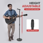 PylePro Universal Compact Base Microphone Stand with Adjustable & Pivotable Gooseneck - 60 Height - Glossy Black - Metal, Plastic - Black