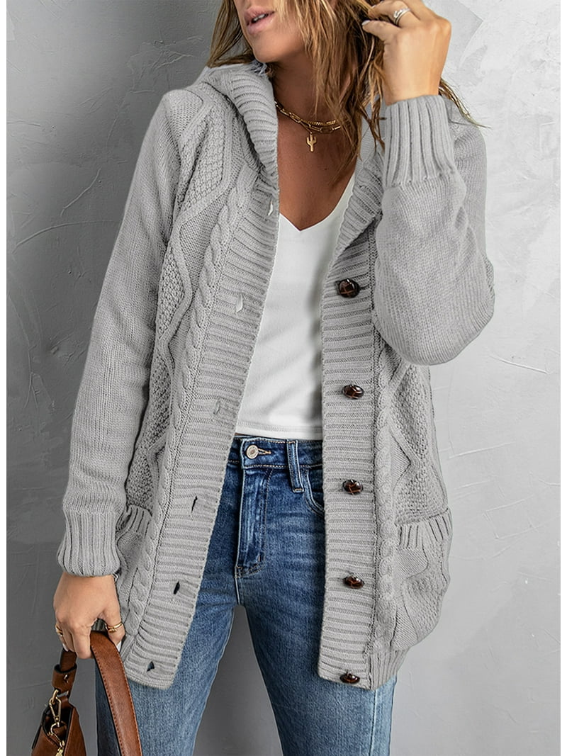Eytino Hooded Cardigan Sweaters for Women Long Sleeve Button
