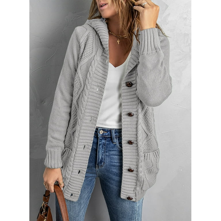 Eytino Hooded Cardigan Sweaters for Women Long Sleeve Button