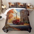thumbnail image 2 of Castle Fairy Vintage Fire Truck Twin Quilt Set,Autumn Town Scene Twin Coverlet Set for Bedroom,Red Brown, 2 of 7