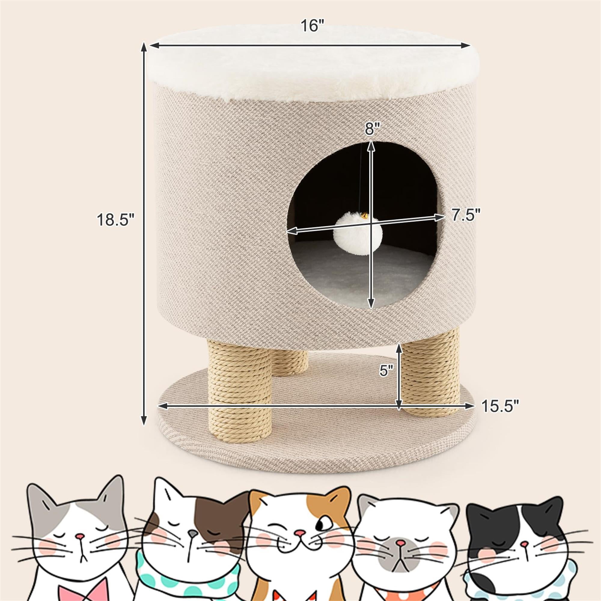 Kadyn 18" 3-in-1 Cat Cave Bed, Cat House for Indoor Cats, Cat Condo Modern Cat Nest Cute Prevents Furniture Damage Cat Shelter, Beige
