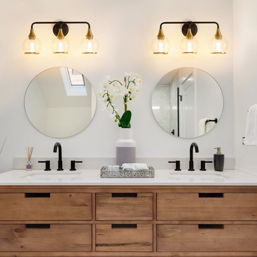 KAISITE Black & Gold 4-Light Vanity Light - Mid Century Modern Bathroom Fixture With Milk Glass Shades (Bulbs Not Inc.)