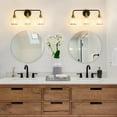 thumbnail image 3 of KAISITE 3-Light Black Dimmable LED Vanity Light with Plain Glass Shades, 3 of 3
