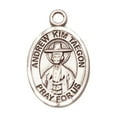 thumbnail image 2 of Pewter Saint Andrew Kim Taegon Medal Pendant on 24 Inch Endless Rhodium Plated Heavy Curb Brass Chain, Catholic Religious Necklace -Made in USA- Deluxe Velvet Gift Box, 2 of 6