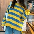 thumbnail image 5 of Htigea Women's Striped Sweatshirts Oversized Crew Neck Long Sleeve Pullover Preppy Casual Loose Fit Sweatshirt Tops Yellow M, 5 of 8