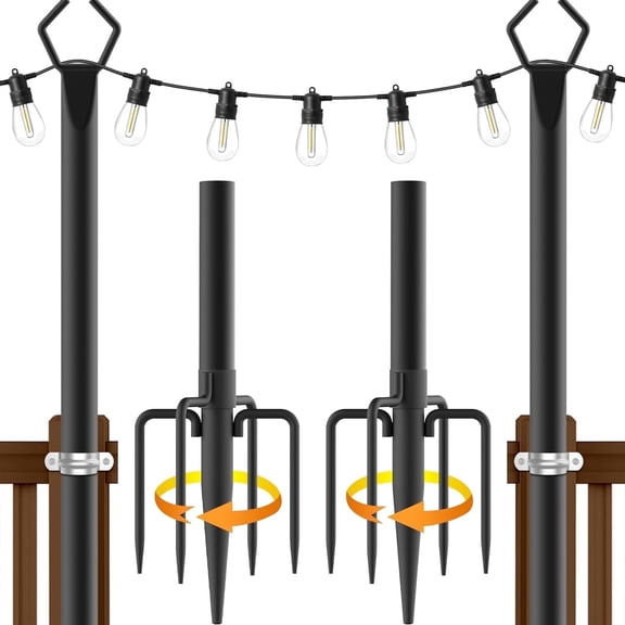 WIXOLBOR 2 Pack 10Ft Outdoor String Light Poles with Fence Brackets Hanging Lights,Metal Stand Deck Patio Backyard
