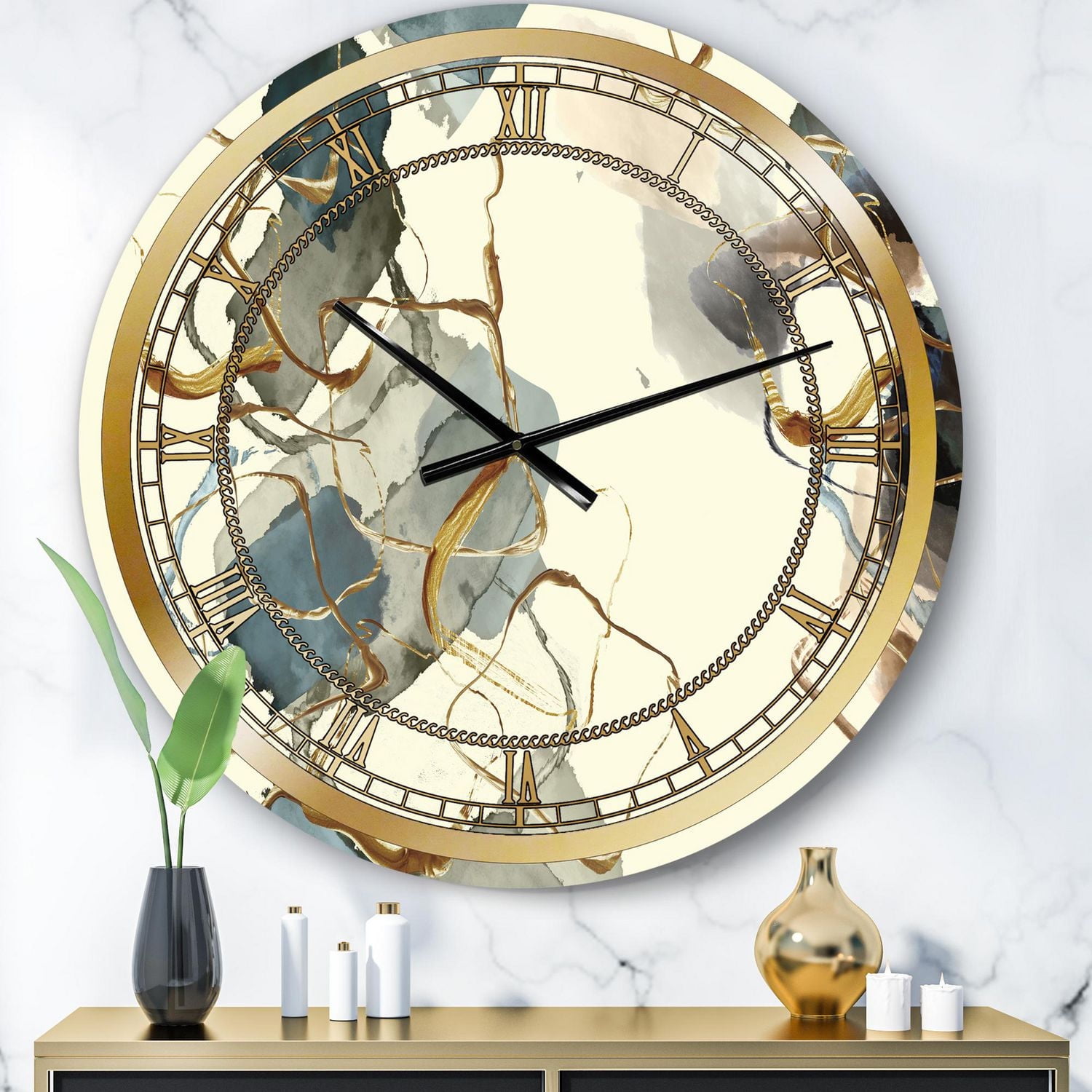 Designart 'Gold Glam Squares VI' Glam wall clock