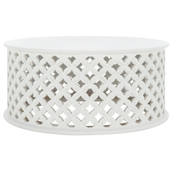 SAFAVIEH Kaydix Rustic Round Coffee Table, White Wash