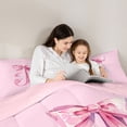 thumbnail image 4 of Manfei Pink Watercolor Bow Letter J Twin Bedding Sets for Girls, Cute Initial Bows Bedding Comforter Set, Pink Reversible, 7 Pieces, 4 of 7