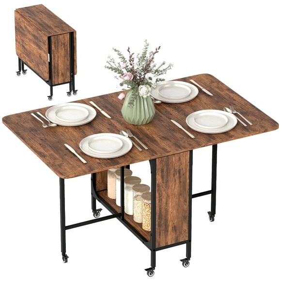 HOMCOM Mobile Folding Dining Table Extendable Kitchen Table Storage Shelf