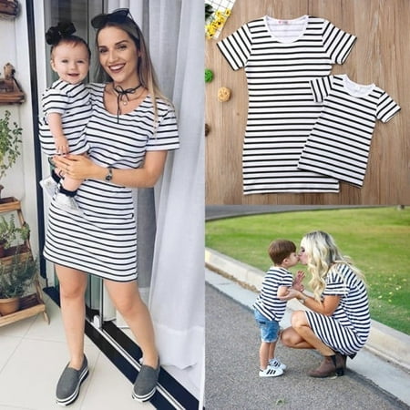 Mommy and Me Outfits Mother Daughter Matching Girl Striped Dress Family Outfits