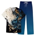 thumbnail image 1 of Men's Short Sleeve V Neck Print Chest Pocket Care Top Elastic Waist Pants Two Piece Work Suit M, 1 of 4