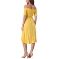 thumbnail image 3 of INSPIRE CHIC Summer Smocked Dresses for Women's Off the Shoulder Ruffle Hem Midi Dress XL Yellow, 3 of 6
