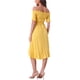 thumbnail image 3 of Vestidos de verano con fruncido Inspire Chic para mujer, vestido midi sin hombros con dobladillo de volantes M amarillo, 3 of 6