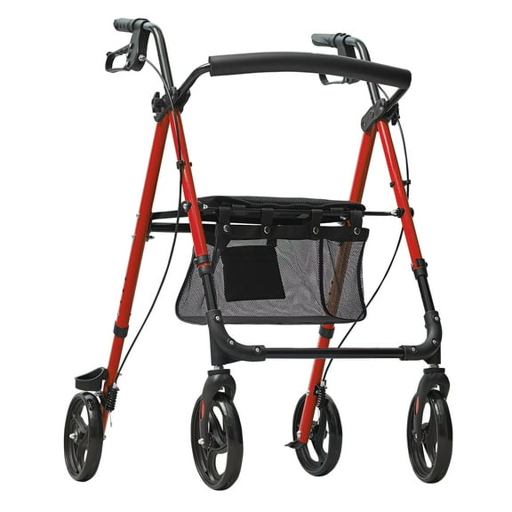 Rollator Walker for Seniors and Adult, Lightweight Aluminum Foldable Rolling Walker with Adjustable Seat and Handle, Outdoor Mobility Rollator Walker with 8" All Terrain Wheels, 300LBS Capacity