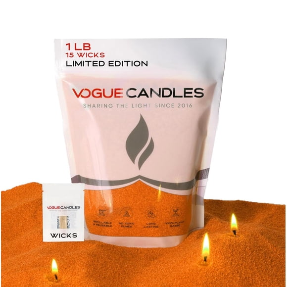 Relleno para velas de cera granulada naranja 500 g con 15 mechas de algodón