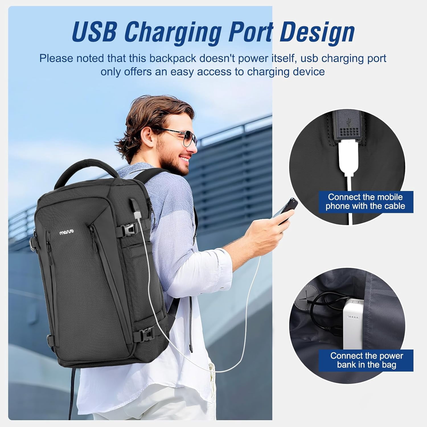 MOSISO Travel Backpack, 40L TSA Friendly Airplane Approved Carry on Daypack with USB Charging Port, Full Open 17-17.3 inch Laptop Bag Personal Item Travel Bag for College Work Business