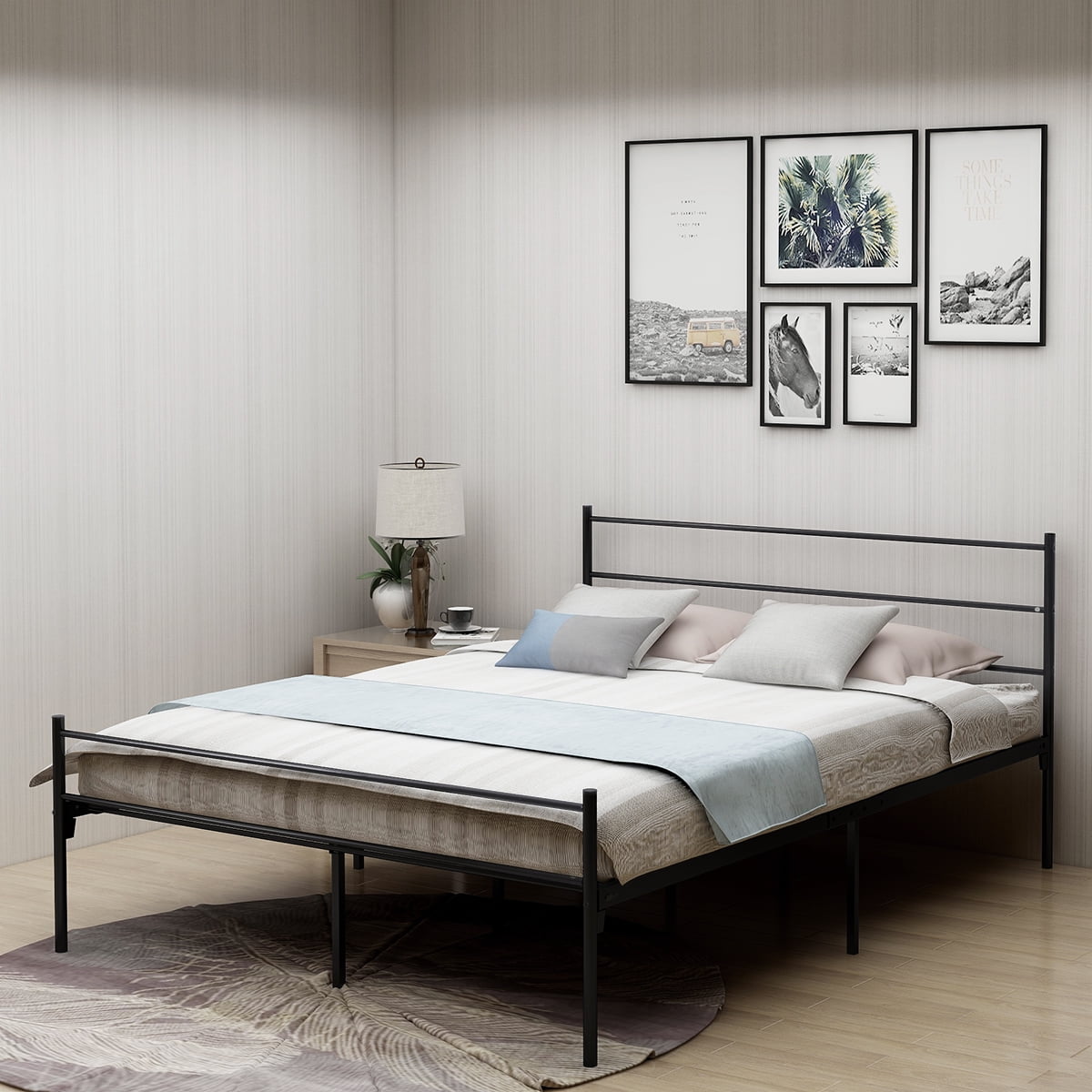 Buy Queen Platform Base Wrought Iron Bed Frame for Bedroom Guest Room