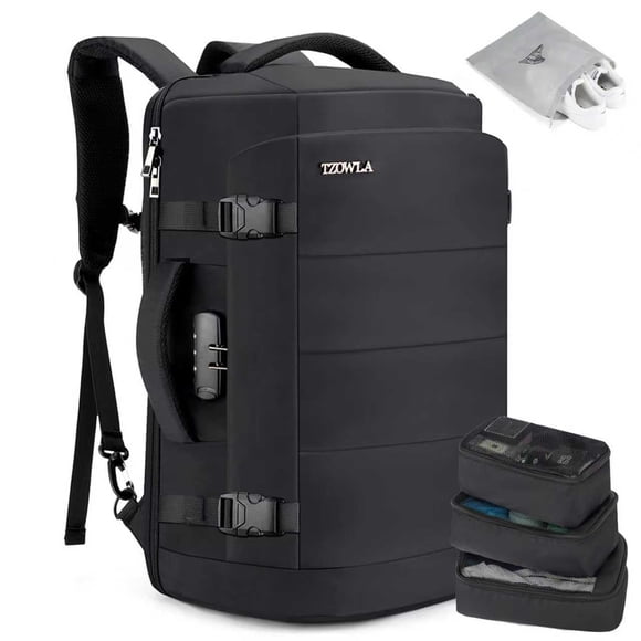 Tzowla Sac à Dos de Voyage Extensible 40 L pour Ordinateur Portable pour Hommes et Femmes, Bagage de Cabine Approuvé, Grande Capacité, Sacs à Dos Antivol avec Char USB/Type C