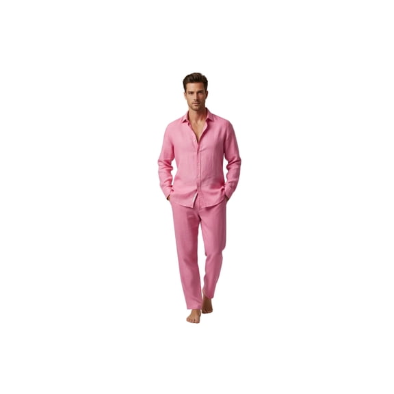 Men INSERCH premium Soft Linen Breathable 2pc Walking Leisure suit LS29116 Pink
