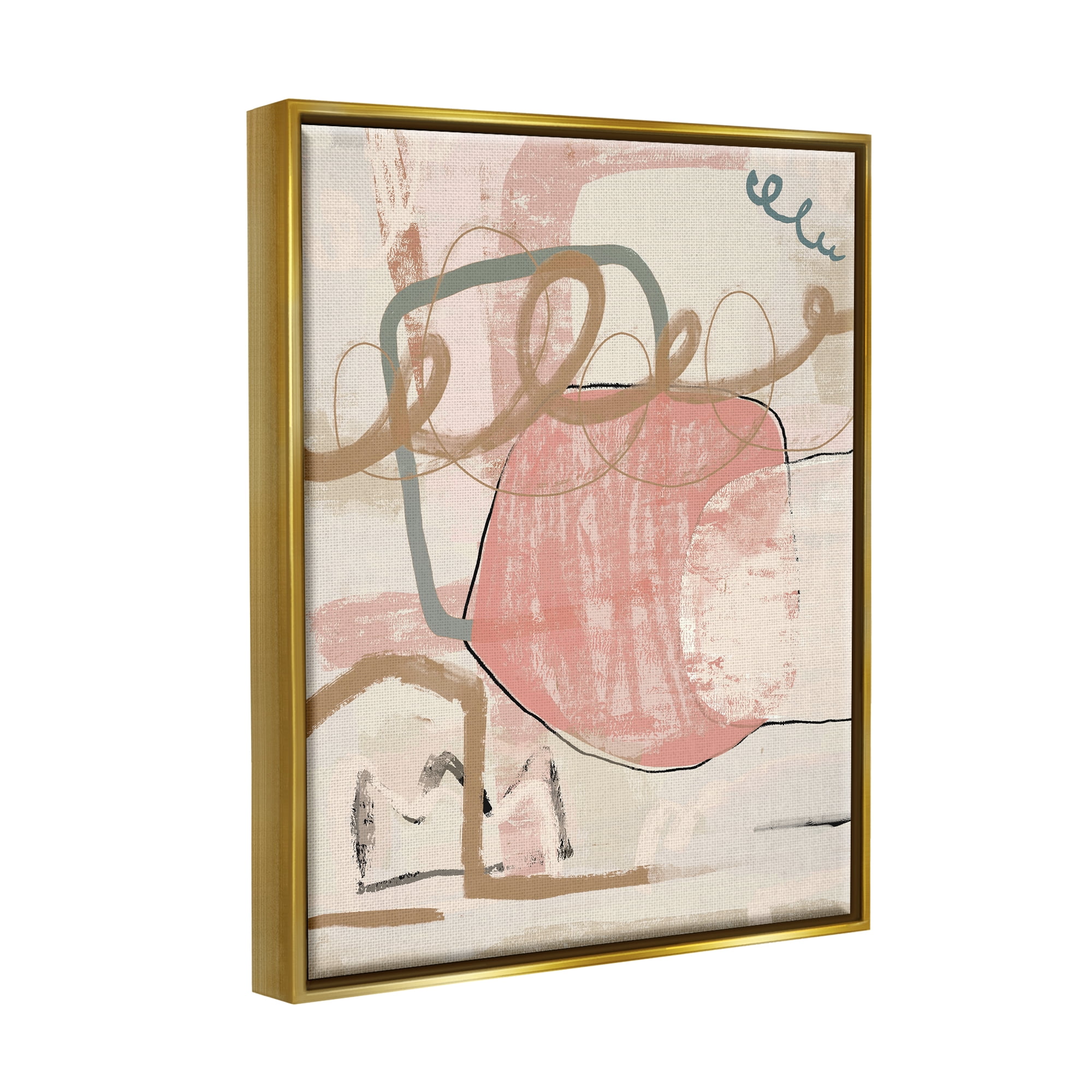 Stupell Industries Pink Squiggle Abstraction Abstract Painting Gold Floater Framed Canvas Art Print Wall Art, 17 x 21