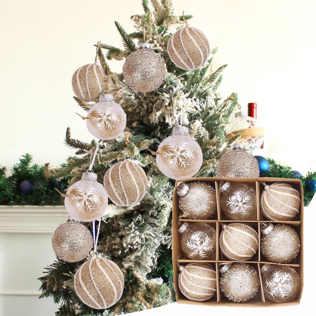 Adornos navideños de bolas Vmvidoty - Juego de 9 piezas, varios estilos para árboles de Navidad y otras decoraciones para fiestas. Ofertas de acceso anticipado.