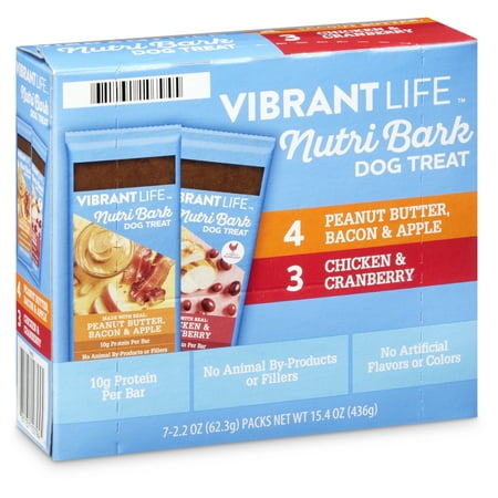 Apple Brie Chicken - Vibrant Life Speciality NutriBark Dog Treat Bars Variety Pack, Peanut Butter, Bacon & Apple, Chicken & Cranberry Flavor, 7 Count