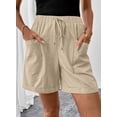 thumbnail image 3 of DOKOTOO Shorts for Woman Drawstring Rolled Up Shorts Summer Elastic Waist Casual Lightweight Shorts Apricot L US12-14, 3 of 11