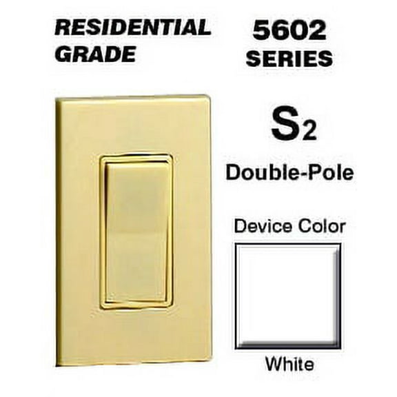 Leviton 5602-2W Rocker Switch Decora Double-Pole 15 Amp 120/277 VAC Grounding Residential Grade Quickwire Push-In and Side Wired - White
